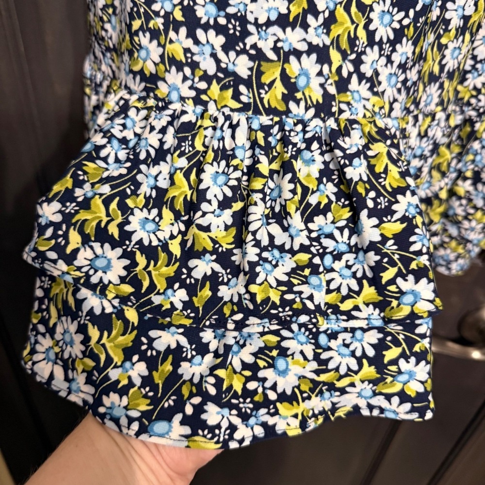 Harper Rose NWT Womens Floral Tank Dress Steel Blue Multi Ruffle Hem Size 8 - Picture 4 of 7